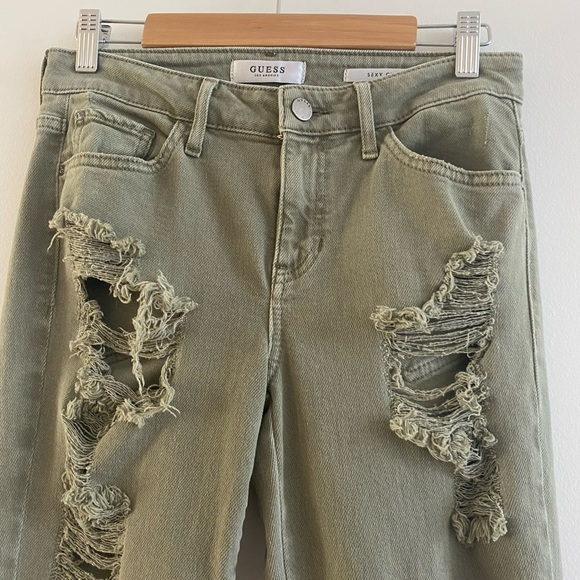 Guess Faded Green Distressed Jeans, Size 27 - Picture 2 of 12